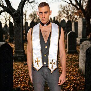 Priest Costume Mens Size M 2Pc Halloween Roleplay Cosplay Accessory